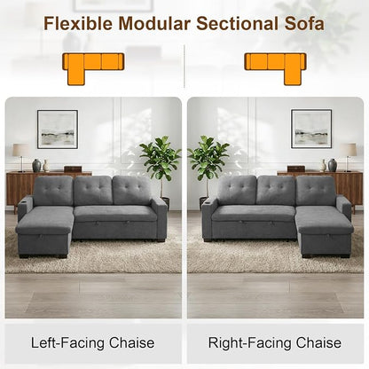 82" L Shaped Sleeper Sofa Bed, Pull Out Sectional Couch - Image 7