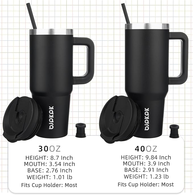 BJPKPK 30oz Stainless Steel Insulated Tumbler With Handle And Lid Straw Travel Coffee Mug Thermal Cup,Black