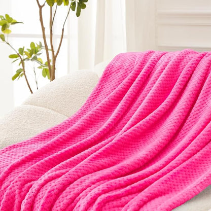 Exclusivo Mezcla Soft Waffle Fleece Bed Blanket Twin XL Size, Hot Pink | - Image 5