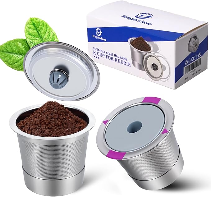 2 Pack Roogaluckeep Reusable Stainless Steel Coffee Pod Capsules, Stainless Steel Reusable K -Cups for Keurig, Refillable Coffee Filters for Keurig Family