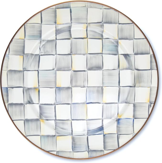 MACKENZIE-CHILDS Enamel Charger Plate, Charger Decoration for Dinner Plates or Home Decor, 12 Inches, Gray-and-White Sterling Check, Set of 1