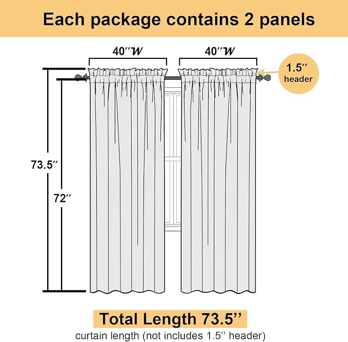 Yellow Sheer Curtains 72 Inches Long 2 Panels, Light Filtering Voile Window - Image 4