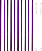 10 Pcs Stainless Steel Straws, Reusable Drinking Straws, Straight Metal Straw Sets with 2 Pcs Cleaning Brushes (8.5 Inch, Purple)