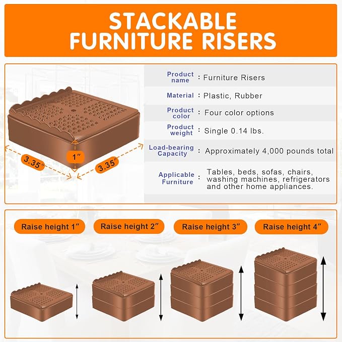 shouwuhho Furniture Risers, 8 Pack Bed Risers - Image 2
