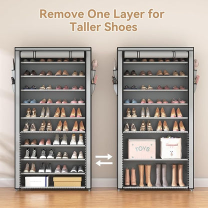 ROJASOP Shoe Rack with Covers, Stackable 10 Tier Tall Shoe Shelf Storage 50-55 - Image 7