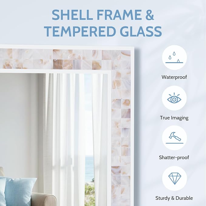 Tanmicoshomy Brown Shell Framed Rectangular Wall Mirrors - Image 4