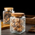 Snminetal Vintage Glass Airtight Storage Jar Set of 2, With Airtight Wood Lid, Kitchen Food Storage Containers,Suitable for storage Tea leaves,Coffee Beans,dried fruits, cereals, etc(Plum pattern)
