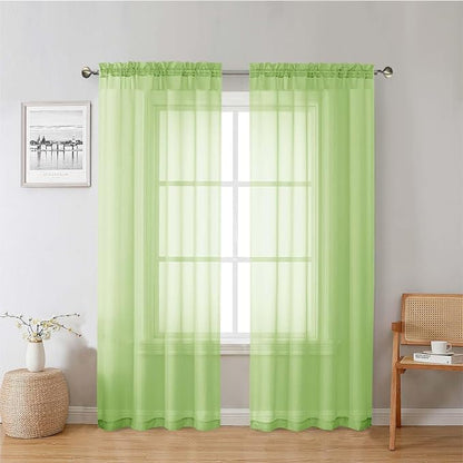 Lime Sheer Curtains 72 Inches Long 2 Panels, Solid Voile Light Filtering Dual by Lecloud