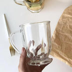 Glass Coffee Mugs Set of 4, 16 OZ Large Clear Glass Beer Cups with Handle,Striped Mug for Hot Beverages,Tea, Cappuccino, Latte, Espresso, Juice Mothers