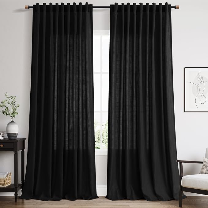 Black Linen Curtains 90 Inches Long by Nanspring