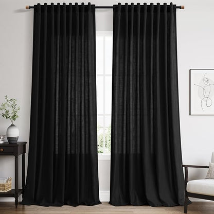Extra Long Black Linen Curtains 108 Inches Long 2 Panels Set by Nanspring