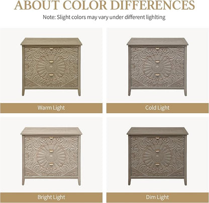 Carved 3 Drawer Cabinet with Floral Pattern & Gold Handles, 31.5" W Distressed - Image 7