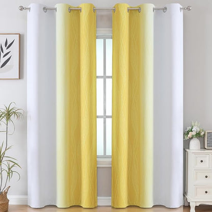 Yellow and Greyish White Ombre Blackout Curtains - Image 2