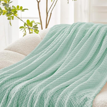 Exclusivo Mezcla Soft Waffle Fleece Bed Blanket Twin Size, Mint Green | - Image 3