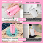Volhoply 12 oz Double Wall Insulated Vacuum Travel Coffee Mug with Flip Lid Bulk 4 Pack,Reusable Stainless Steel Leak Proof Coffee Cups,Portable Cafe Thermal Tumbler for Hot & Cold Drinks(Pink,4 Set)