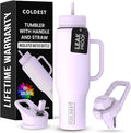 Coldest 40 oz Tumbler with Handle and Straw - 100% Leak Proof Insulated Tumbler with Lid and Straw (3 Lids) - Stainless Steel Tumblers for Women & Men - Cup Holder Friendly Base, 46 oz (Lilac Blue)