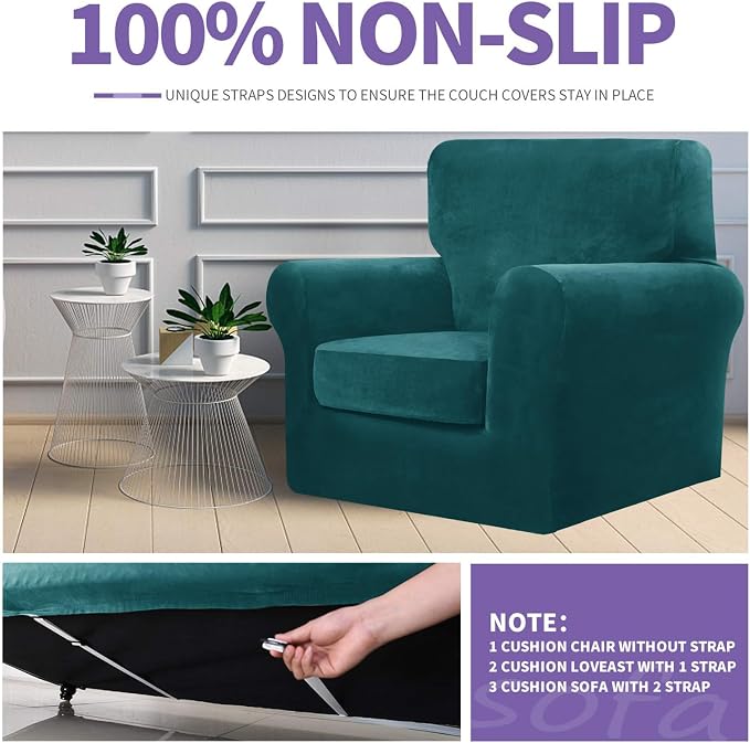 ZNSAYOTX Luxury Velvet Couch Cover 4 Piece Stretch Sofa Covers - Image 5