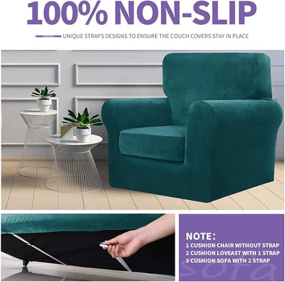 ZNSAYOTX Luxury Velvet Couch Cover 4 Piece Stretch Sofa Covers - Image 5