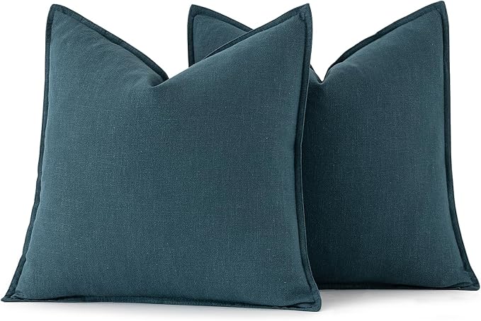 MIULEE Decorative Linen Euro Sham Pillow Covers 26x26 Blue | Boho Farmhouse​ - Image 6
