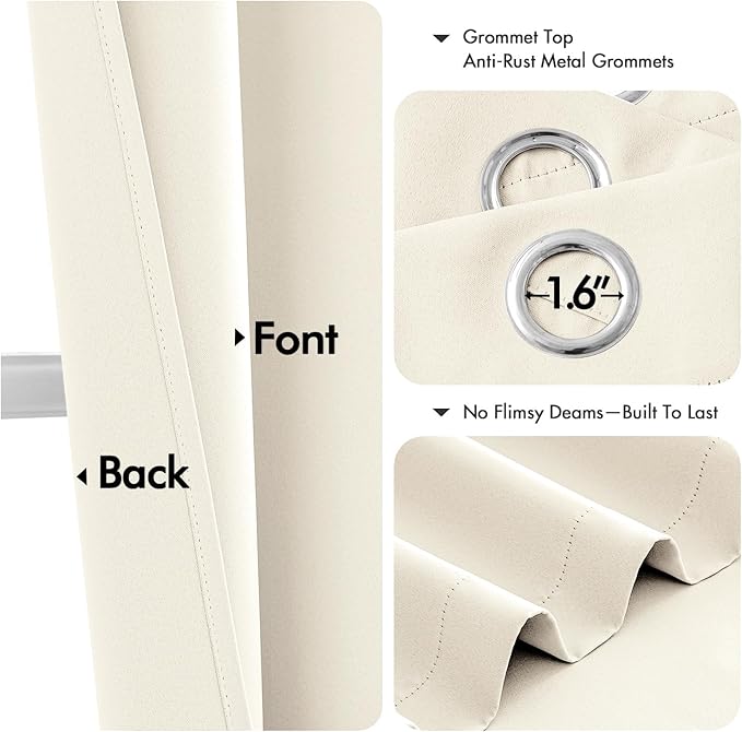 MIULEE Blackout Curtains for Bedroom 2 Panels 40 x 63 Inch Long Beige White | - Image 4