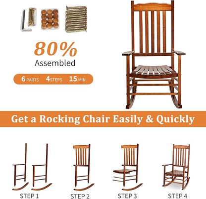 Outvita Outdoor Rocking Chair, Solid Wood High Back Rocker, All Weather Lounge - Image 8