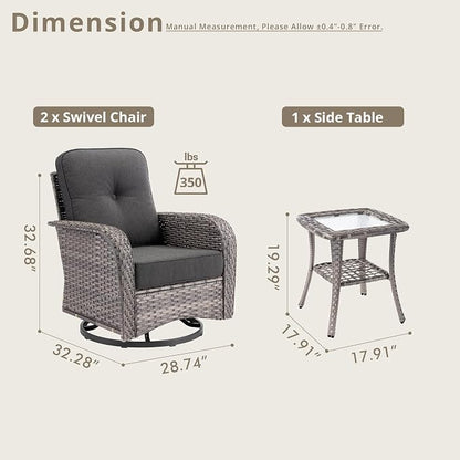 Weaxty Outdoor Swivel Rocker Patio Chairs, 3 Pieces Patio Furniture Set - Image 2