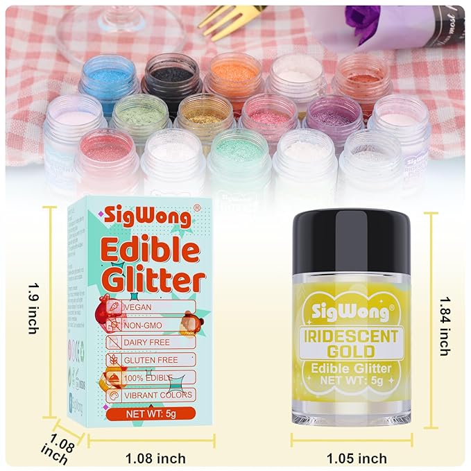 Iridescent Gold Edible Glitter - 5g Food Grade Cake Decorating Shimmering Glitter, Edible Sprinkle Luster Dust for Drinks, Chocolates, Fondant, Strawberries, Cupcakes, Candy, Cookie - Vegan