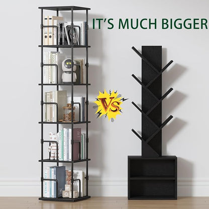 5-Tier Rotating Bookshelf, Freestanding Corner Bookshelf Industrial Style - Image 7