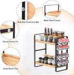 LEMIKKLE Coffee Station Organizer for Counter,Condiment Storage Caddy for Kitchen,2 Tier Wooden Shelf for Coffee Bar Accessories,Coffee Bar Organizer for Kitchen, Home, Office-Brown