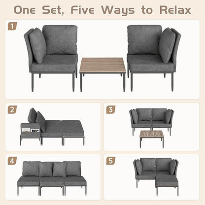 5 in 1 Modular Patio Furniture Set, 3 Piece Aluminum Convertible Outdoor - Image 4