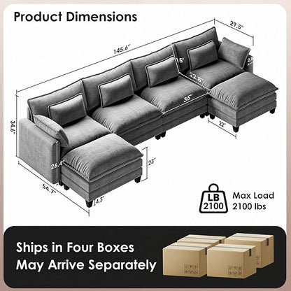 Marsail Modular Sectional Sofa 145.6" U-Shaped Modern Comfy Cloud Couch - Image 2