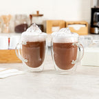 Restaurantware-Forma Professional 11.8 Ounce Glass Coffee Cups, 12 Insulated Coffee Cups With Handle - Dishwashable, Reusable, Clear Double Wall Beverage Tumblers, Freezable For Hot Or Cold Beverages