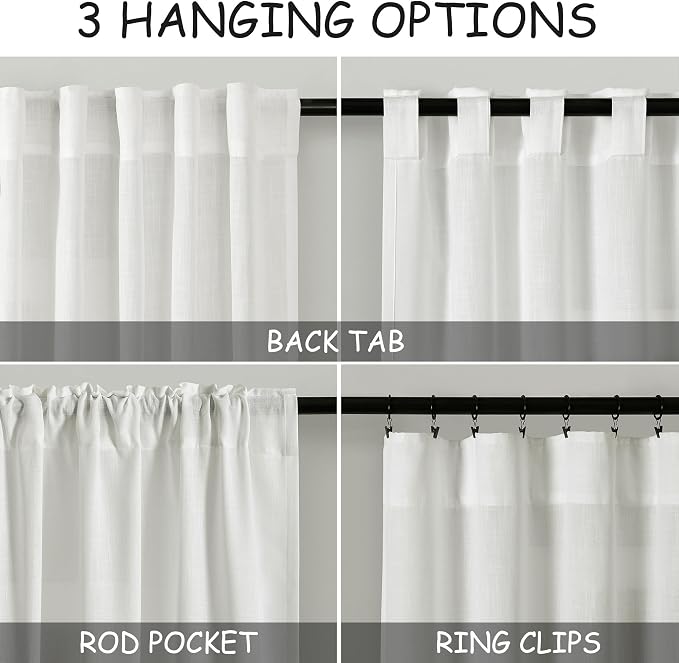 Ivory Linen Curtains for Living Room 2 Panels Set Extra Long Back Tab Light - Image 3