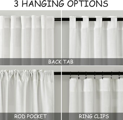 Ivory Linen Curtains 96 Inches Long 2 Panels Set Back Tab Rod Pocket Semi Sheer - Image 3