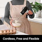 Kitchen in the box Cordless Rechargeable Hand Mixer for Kitchen, Portable Handheld Electric Mixer with Beaters, Whisks, 6-Speed Digital Display, Charging Base and USB-C Charge Cable (Classic Black)