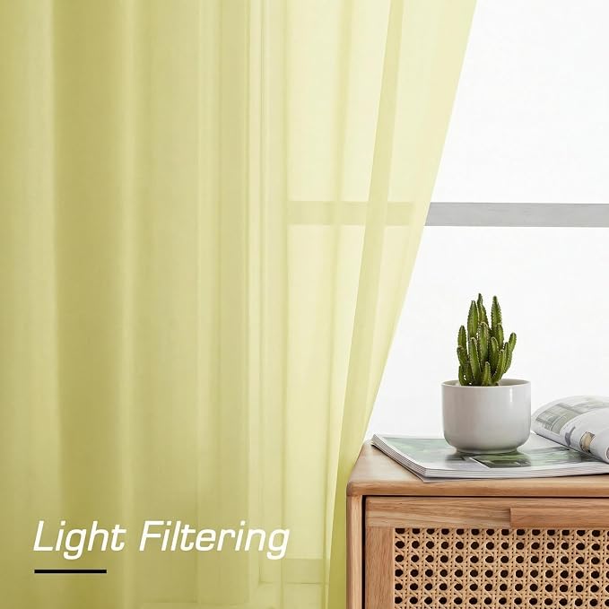 Simplebrand Light Yellow Sheer Curtains 63 Inch Length 2 Panels, Rod Pocket - Image 2