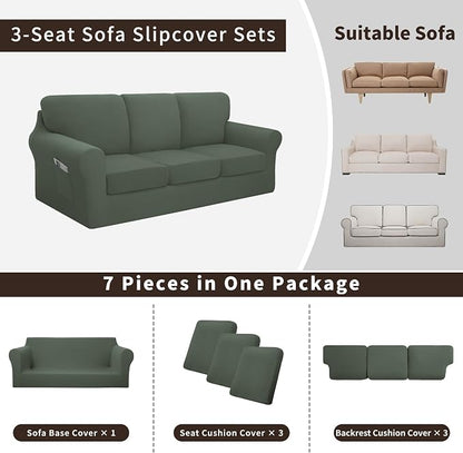 Easy-Going 7 Pieces Stretch Couch Cover Washable Sofa Cover Set - Image 3