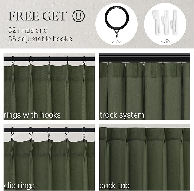 Topfinel Pinch Pleated Curtains 90 Inches Long 2 Panels Set, Olive Green Semi - Image 2