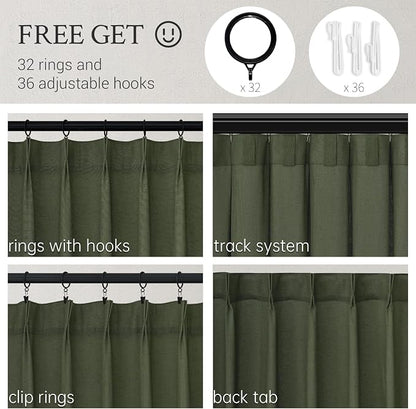 Topfinel 96 Inches Long Pinch Pleated Semi Sheer Curtains, Olive Green Linen - Image 2