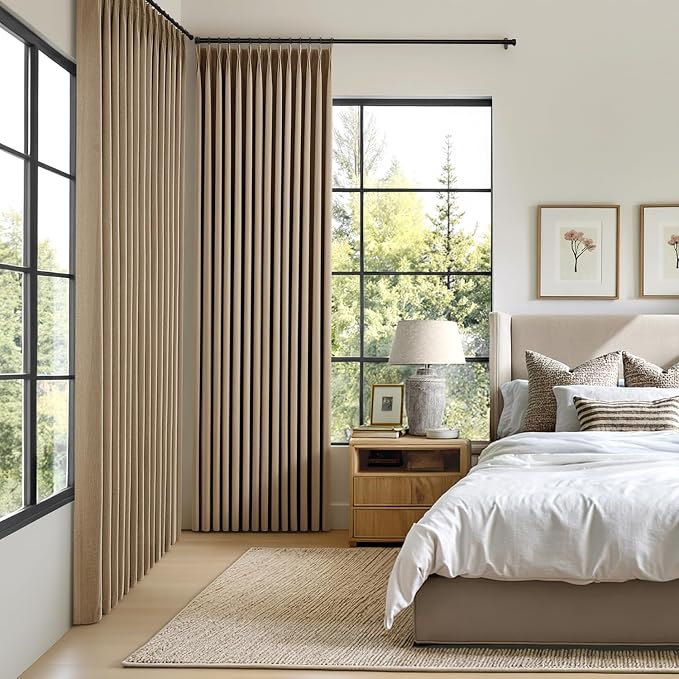 MIULEE Cafe Brown Pinch Pleated 100% Blackout Linen Curtains 40x63 Inches | - Image 2