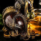 Glass Teapot Set with Infuser Semi Automatic Dragon Tea Set with 6 Small Cups (red golden dragon)