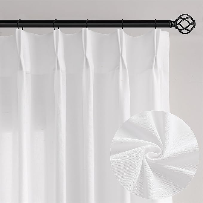 Ivory Linen Sheer Pleated Curtains 84 Inches Long 100 Inch Wide | Light - Image 9