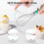 U-Taste 9" Small Egg Whisk: 18/10 Stainless Steel Kitchen Cooking Wire Balloon Wisk, Heavy Duty Metal Beater Stirrer, Manual Baking Tool with 6 Flex Wires for Hand Mixing, Blending Sauce (Aqua Sky)