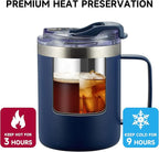 ALOUFEA 12oz Stainless Steel Insulated Coffee Mug with Handle, Double Wall Vacuum Tumbler Cup with Fliping Lid, Navy, 2 Pack
