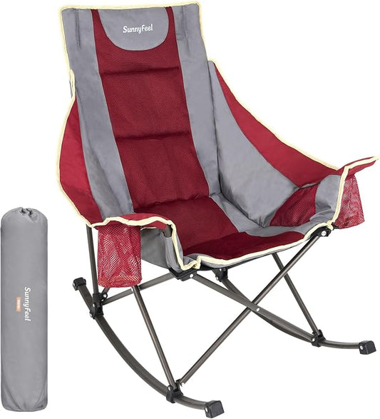 SUNNYFEEL Rocking Camping Chair Fully Padded Patio Folding Chair Portable by SunnyFeelCamping