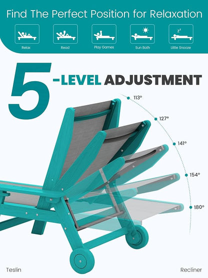 SERWALL Textilene Patio Chaise Lounge Chair, 5 Positions Adjustable Outdoor - Image 4