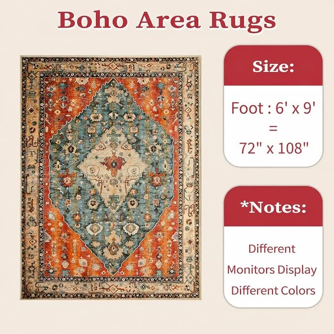 SERISSA 6x9 Washable Non Slip Boho Area Rug - Image 7