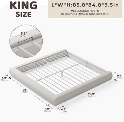 RECCI AirFrame Half-Moon Upholstered King Platform Bed Frame, Boucle Curved - Image 2