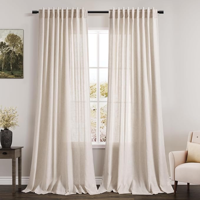 Beige Linen Curtains 84 Inches Long by Nanspring
