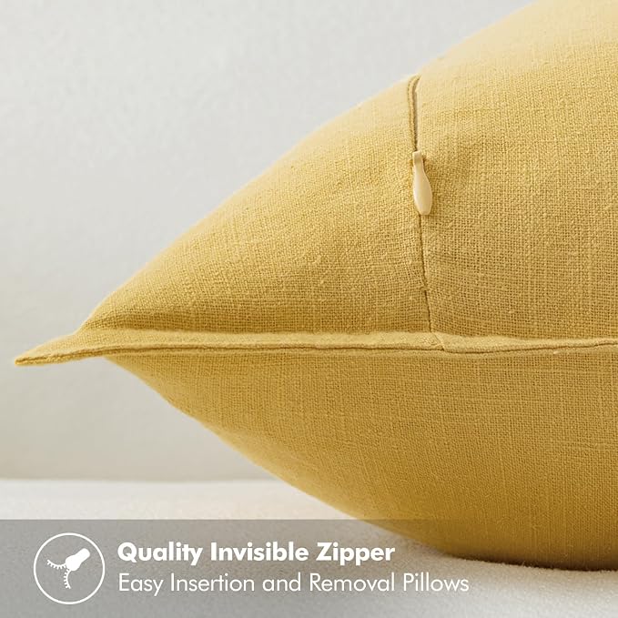 MIULEE Decorative Linen Pillow Covers 20x20 Inch Yellow | Boho Farmhouse​ - Image 3